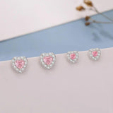 TrustDavis Heart Pink CZ Stud Earrings For Daughter Girl Birthday Gift