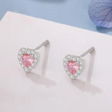 TrustDavis Heart Pink CZ Stud Earrings For Daughter Girl Birthday Gift