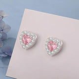 TrustDavis Heart Pink CZ Stud Earrings For Daughter Girl Birthday Gift