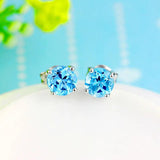Aquamarine Stone Earrings 925 Sterling Silver Wedding Vintage Stud Earrings