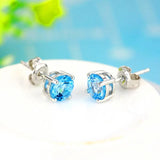 Aquamarine Stone Earrings 925 Sterling Silver Wedding Vintage Stud Earrings