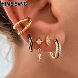 Enamel Hoop Earrings Set Zircon Clip Stud Earrings