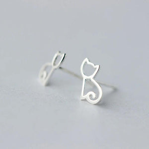 925 Sterling Silver Cat Stud Earrings for Women Party Jewelry