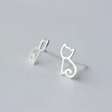 925 Sterling Silver Cat Stud Earrings for Women Party Jewelry
