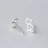 925 Sterling Silver Cat Stud Earrings for Women Party Jewelry