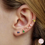 925 Silver Dino Stud Earrings Tiny Zircon Animal Ear Studs