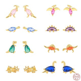 925 Silver Dino Stud Earrings Tiny Zircon Animal Ear Studs