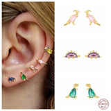 925 Silver Dino Stud Earrings Tiny Zircon Animal Ear Studs
