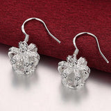 925 Silver Queen Crown Drop Earrings Clear CZ Zircon Wedding Jewelry