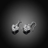 925 Silver Queen Crown Drop Earrings Clear CZ Zircon Wedding Jewelry