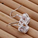 925 Silver Queen Crown Drop Earrings Clear CZ Zircon Wedding Jewelry