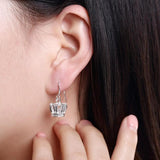 925 Silver Queen Crown Drop Earrings Clear CZ Zircon Wedding Jewelry