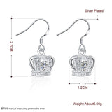 925 Silver Queen Crown Drop Earrings Clear CZ Zircon Wedding Jewelry
