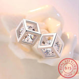925 Silver Love Cube Square Stud Earrings