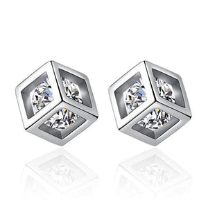 925 Silver Love Cube Square Stud Earrings