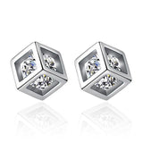 925 Silver Love Cube Square Stud Earrings