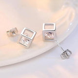 925 Silver Love Cube Square Stud Earrings