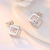 925 Silver Love Cube Square Stud Earrings