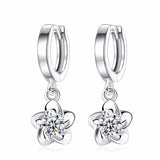 925 Silver Crystal Plum Flower Drop Earrings Women's Jewelry