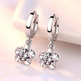 925 Silver Crystal Plum Flower Drop Earrings Women's Jewelry