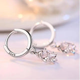 925 Silver Crystal Plum Flower Drop Earrings Women's Jewelry