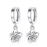 925 Silver Crystal Plum Flower Drop Earrings Women's Jewelry