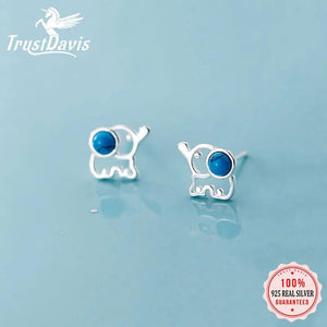 TrustDavis 925 Sterling Silver Elephant Stud Earrings
