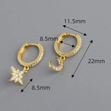 925 Silver Star & Moon Crystal Zircon Hoop Earrings