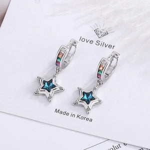 925 Silver Star Crystal Stud Earrings Women's Jewelry Accessory