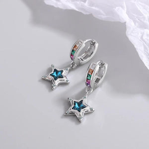 925 Silver Star Crystal Stud Earrings Women's Jewelry Accessory