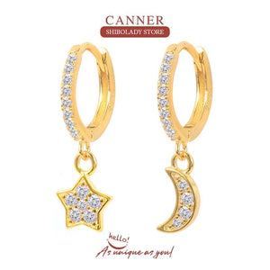 Star Moon Zircon 925 Sterling Silver Drop Earrings Wedding Party Fine Jewelry