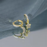 Star Moon Zircon 925 Sterling Silver Drop Earrings Wedding Party Fine Jewelry