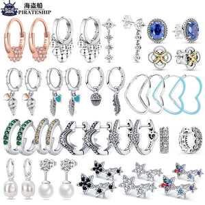 925 Silver Maple Leaf & Conch Stud Earrings Zircon Stars Hollow Jewelry