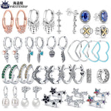 925 Silver Maple Leaf & Conch Stud Earrings Zircon Stars Hollow Jewelry