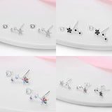 925 Silver Maple Leaf & Conch Stud Earrings Zircon Stars Hollow Jewelry