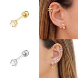 925 Silver Stud Earrings Women Green Clear Zircon Jewelry