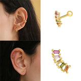 925 Silver Stud Earrings Women Green Clear Zircon Jewelry