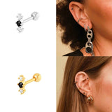 925 Silver Stud Earrings Women Green Clear Zircon Jewelry