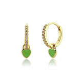 Silver Hoop Earrings with Neon Enamel Heart Charm Drop for Girls