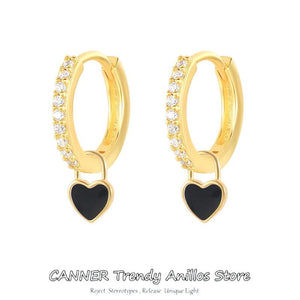 Silver Hoop Earrings with Neon Enamel Heart Charm Drop for Girls