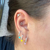 Silver Hoop Earrings with Neon Enamel Heart Charm Drop for Girls
