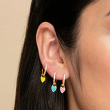 Silver Hoop Earrings with Neon Enamel Heart Charm Drop for Girls