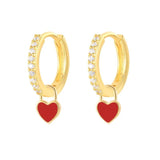 Silver Hoop Earrings with Neon Enamel Heart Charm Drop for Girls