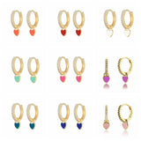 Silver Hoop Earrings with Neon Enamel Heart Charm Drop for Girls