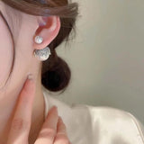 925 Silver Stud Earrings Double Side Pearls Zircon