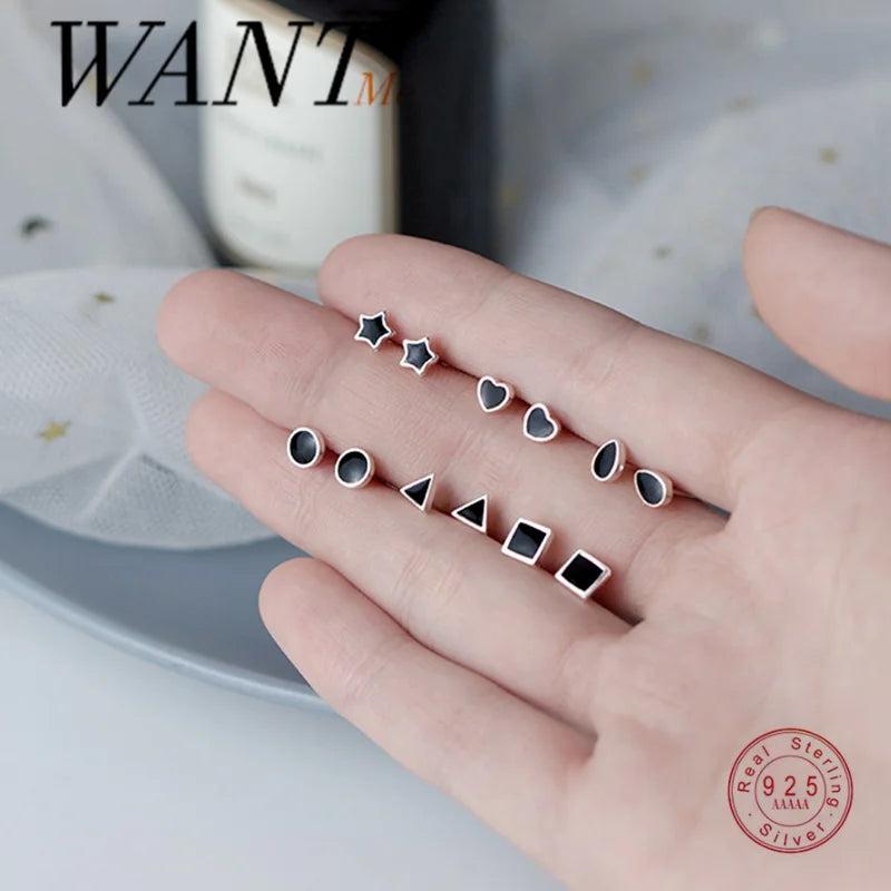 Geometric Zircon Stud Earrings 925 Sterling Silver