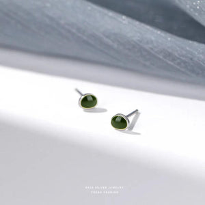 S999 Silver Avocado Green Stud Earrings for Women