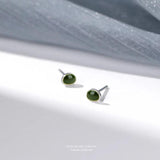 S999 Silver Avocado Green Stud Earrings for Women