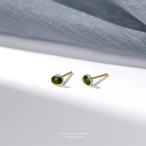 S999 Silver Avocado Green Stud Earrings for Women