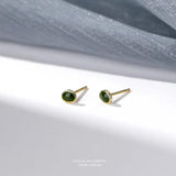 S999 Silver Avocado Green Stud Earrings for Women